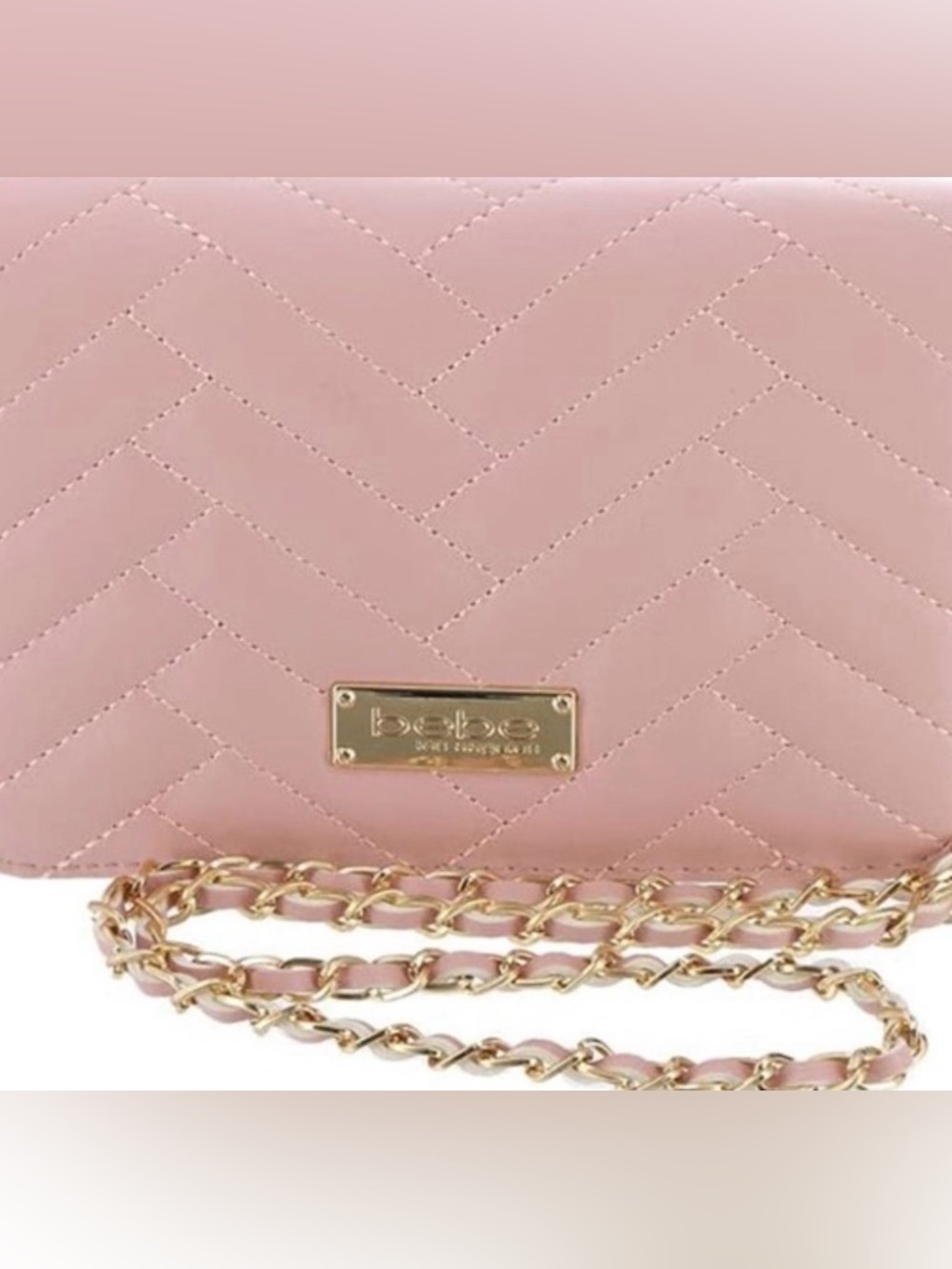 EUC [bebe] Sophia Small Crossbody Bag in Baby Pink w/ Gold/Pink Chain - Picture 3 of 11
